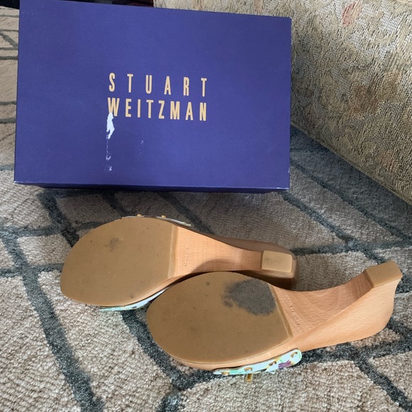 Stuart Weitzman leather and wood platform sexy kitten heel sandal - Picture 9 of 12